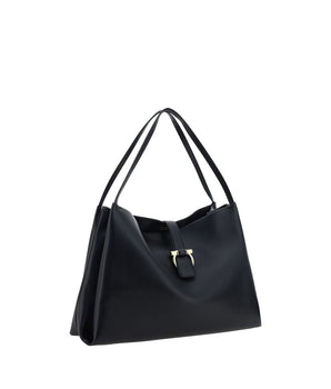 Ferragamo Black Calf Leather Bos Taurus Handbag