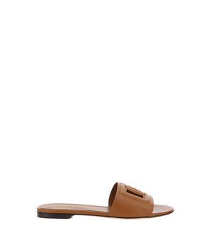 Dolce & Gabbana Brown Calf Leather Bos Taurus Flat Sandals