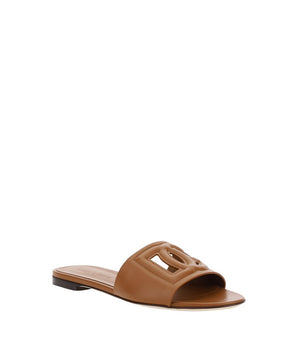 Dolce & Gabbana Brown Calf Leather Bos Taurus Flat Sandals