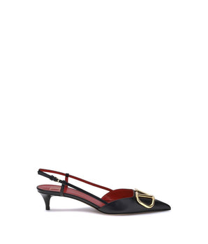 Valentino Garavani Black Calf Leather Bos Taurus Mid Heel Pumps