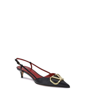 Valentino Garavani Black Calf Leather Bos Taurus Mid Heel Pumps