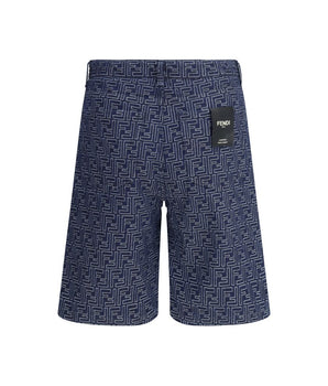Fendi Blue Cotton Bermuda Shorts