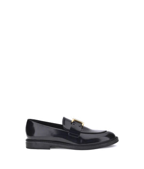 Chloé Black Calf Leather Bos Taurus Slip-On Loafers