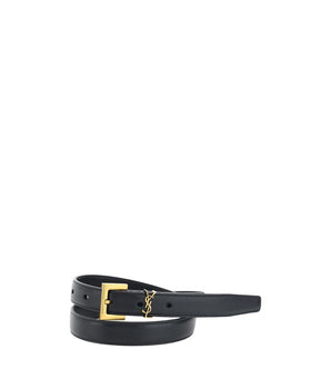 Saint Laurent Black Calf Leather Bos Taurus Thin Belt
