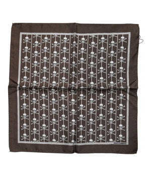 Dolce & Gabbana Brown Skull Silk Square Men Foulard Scarf