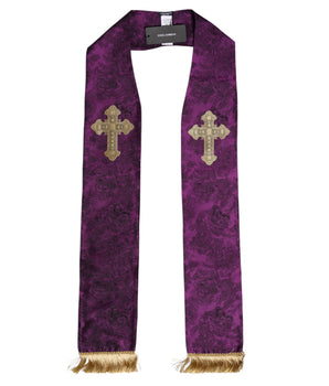 Dolce & Gabbana Purple Silk Fringes Cross Men Foulard Scarf