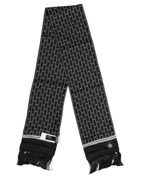Dolce & Gabbana Black Silk Printed Fringes Men Foulard Scarf