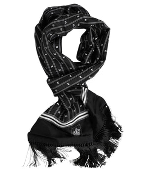 Dolce & Gabbana Black Silk Printed Fringes Men Foulard Scarf