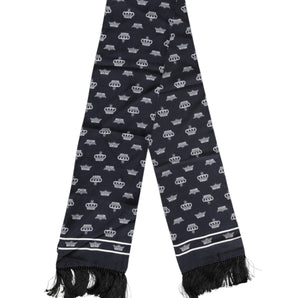 Dolce & Gabbana Black Silk Crown Fringes Men Foulard Scarf