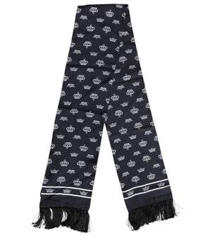 Dolce & Gabbana Black Silk Crown Fringes Men Foulard Scarf