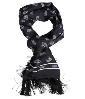 Dolce & Gabbana Black Silk Crown Fringes Men Foulard Scarf