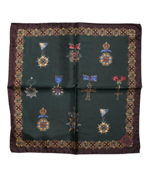 Dolce & Gabbana Green Medals Silk Square Foulard Scarf