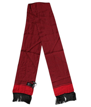 Dolce & Gabbana Red Dotted Silk Fringes Men Foulard Scarf