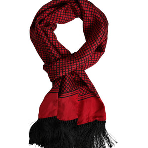 Dolce & Gabbana Red Dotted Silk Fringes Men Foulard Scarf