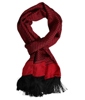 Dolce & Gabbana Red Dotted Silk Fringes Men Foulard Scarf