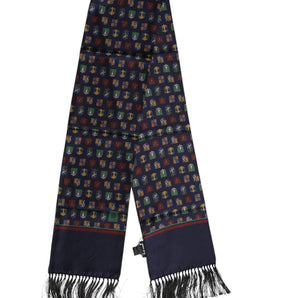 Dolce &amp; Gabbana Blue Silk Printed Fringes Foulard Scarf