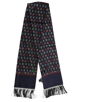 Bufanda tipo foulard de seda azul con flecos estampados de Dolce &amp; Gabbana