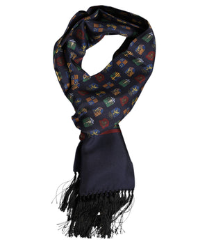 Bufanda tipo foulard de seda azul con flecos estampados de Dolce &amp; Gabbana