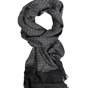 Dolce & Gabbana Black Patterned Fringes Men Foulard Scarf
