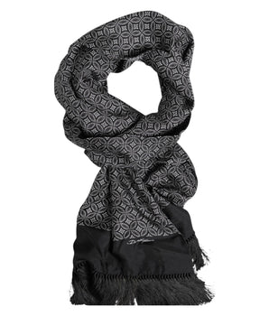 Dolce & Gabbana Black Patterned Fringes Men Foulard Scarf
