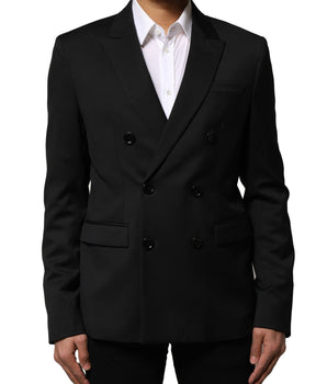 Emporio Armani Black Double Breasted Men Jacket Suit Blazer