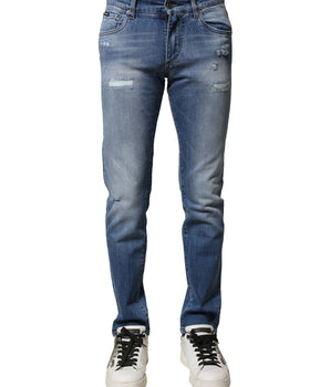 Dolce & Gabbana Blue Washed Cotton Skinny Men Denim Jeans