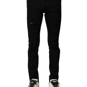 Dolce & Gabbana Black Cotton Logo Plaque Slim Denim Jeans