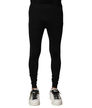 Dolce & Gabbana Black Nylon Elastic Logo Men Leggings Pants