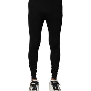 Dolce & Gabbana Black Nylon Elastic Logo Men Leggings Pants