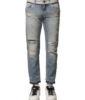 Dolce & Gabbana Light Blue Tattered Straight Men Denim Jeans