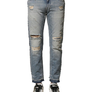 Dolce & Gabbana Light Blue Tattered Straight Men Denim Jeans