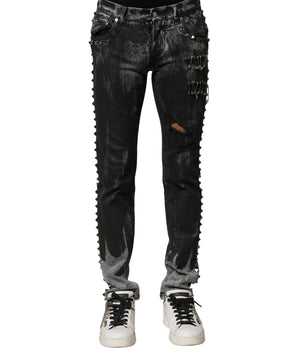 Dolce &amp; Gabbana Black Washed Embellished Skinny Denim Jeans
