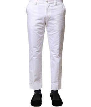 Dolce &amp; Gabbana Men's White Cotton Straight Logo Pants