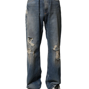Dolce & Gabbana Blue Cotton Tattered Men Denim Jeans