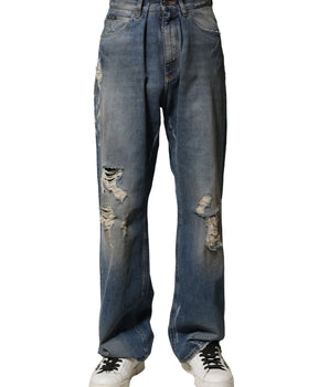 Vaqueros de mezclilla de algodón azul roto de Dolce &amp; Gabbana para hombre