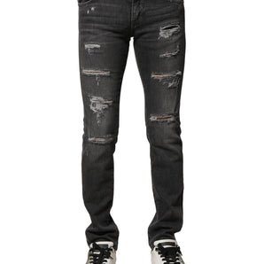Dolce & Gabbana Black Washed Tattered Slim Fit Denim Jeans