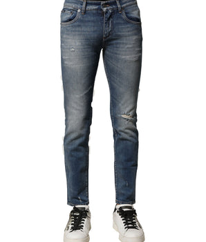 Vaqueros ajustados de algodón lavado azul Dolce &amp; Gabbana para hombre