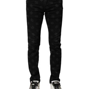 Dolce & Gabbana Black Cotton DG Logo Skinny Men Denim Jeans