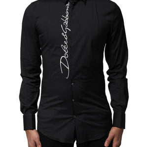 Dolce & Gabbana Black Cotton SICILIA Logo Men Dress Shirt