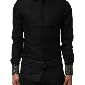 Dolce & Gabbana Black Cotton GOLD Long Sleeves Dress Shirt