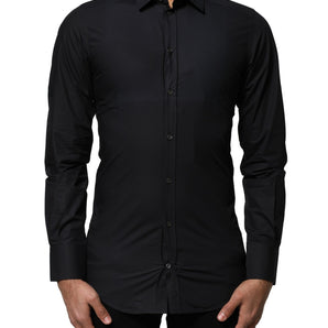 Dolce & Gabbana Black Cotton GOLD Long Sleeves Dress Shirt