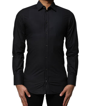Camisa de vestir Dolce &amp; Gabbana de algodón negro dorado de manga larga