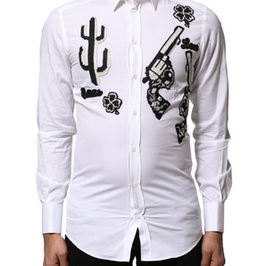 Dolce & Gabbana White GOLD Embroidery Detailed Dress Shirt