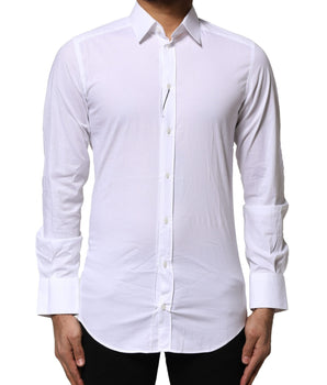 Camisa de vestir Dolce &amp; Gabbana de algodón blanco dorado de manga larga