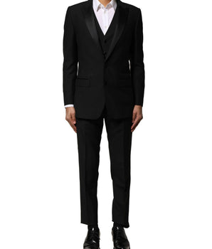 Traje de tres piezas de lana negra de Dolce &amp; Gabbana con botonadura sencilla