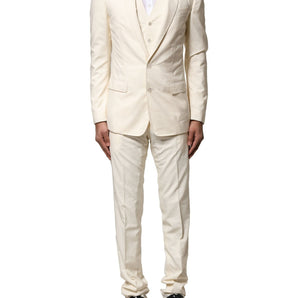 Dolce & Gabbana Ivory Wool 3 Piece Single Breasted Suit
