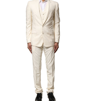 Traje de tres piezas de lana color marfil de Dolce &amp; Gabbana con botonadura sencilla