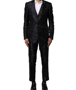Dolce & Gabbana Black Jacquard 3 Piece Single Breasted Suit