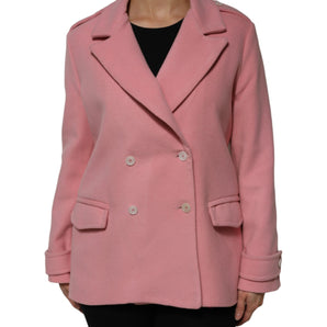 PINK MEMORIES Pink Wool Double Breasted Blazer Coat Jacket