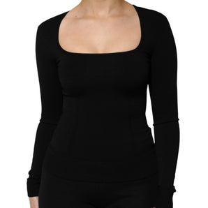 Dolce & Gabbana Black Square Neck Long Sleeves Pullover Top
